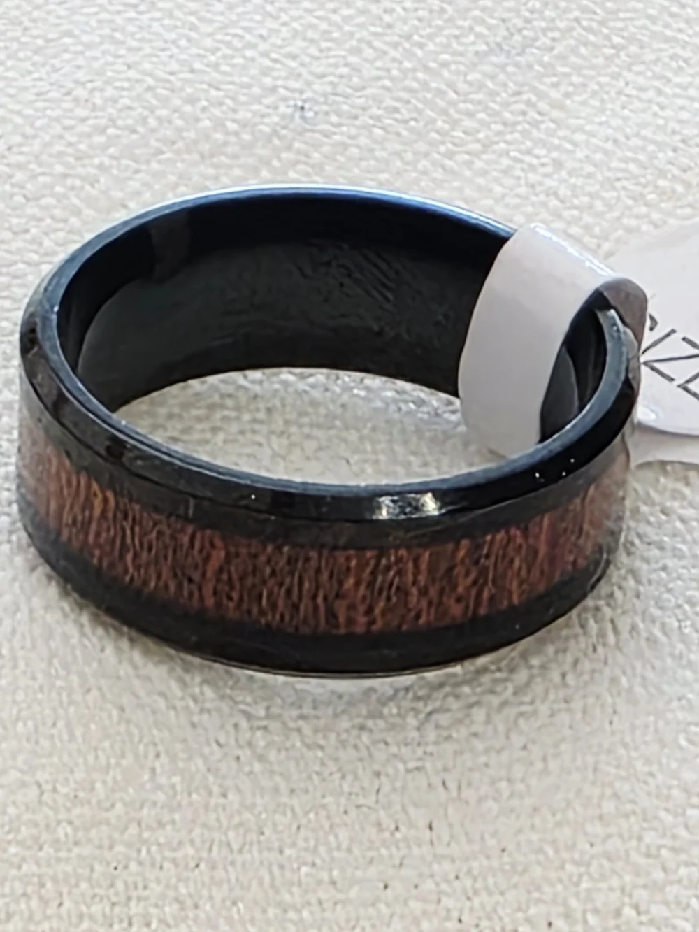 Men's Black Wood Inlay Band Ring Rustic Modern Men’s Size 8.5 Or 9.5